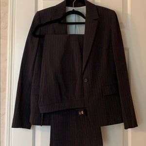 Black business pant suit with fine blue line